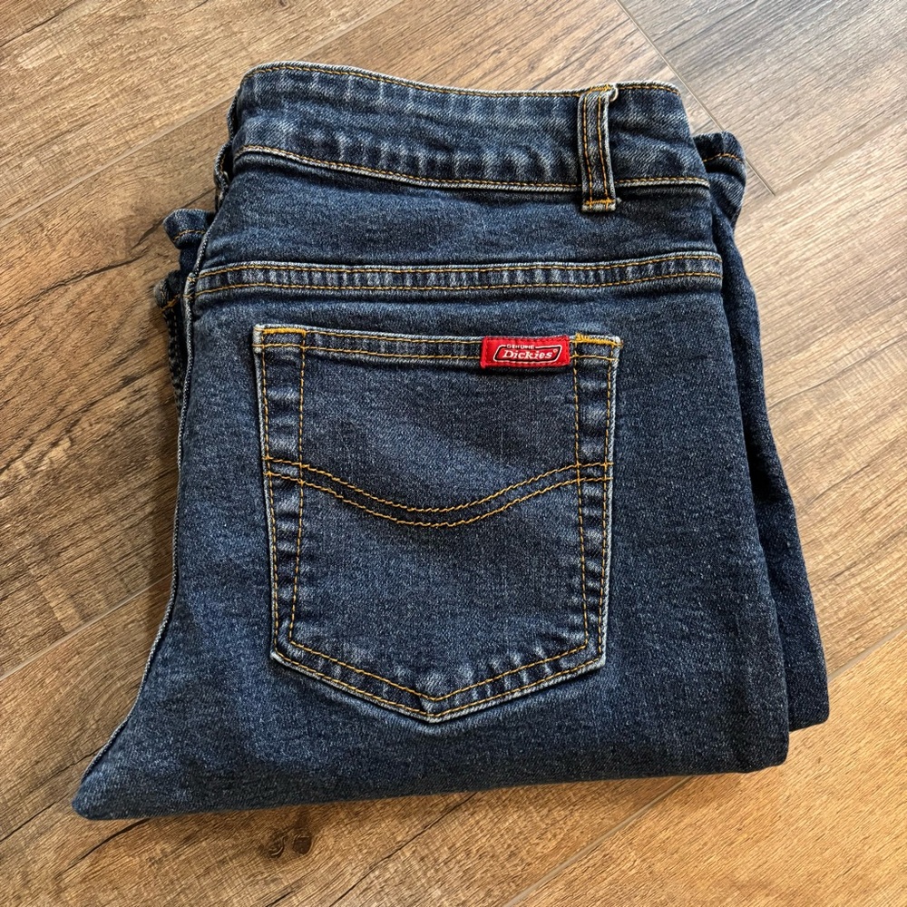 Dickies Y2K Juniors Sz 15 Classic Flare Bootcut Dark Blue Jeans Low Rise Stretch